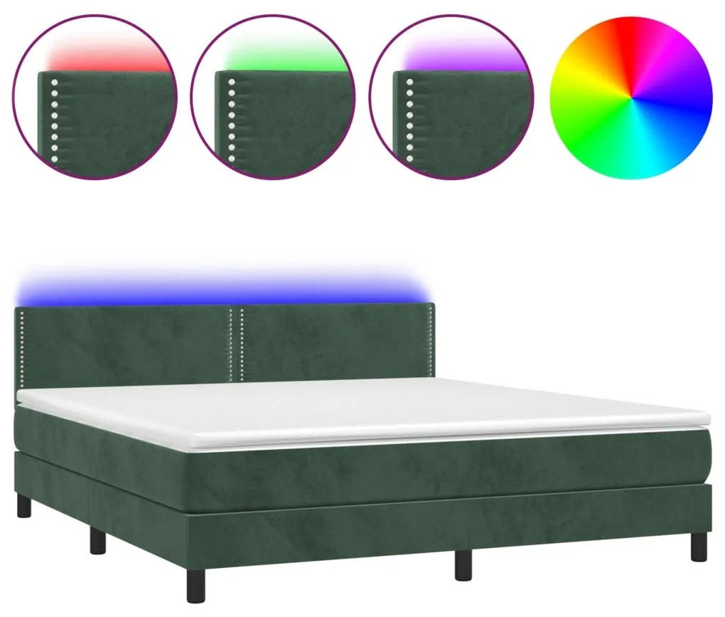 ΚΡΕΒΑΤΙ BOXSPRING ΜΕ ΣΤΡΩΜΑ &amp; LED ΣΚ. ΠΡΑΣΙΝΟ 160X200ΕΚ ΒΕΛΟΥΔΟ 3134354