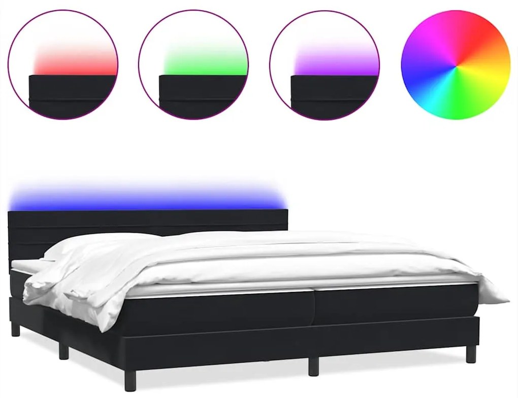 vidaXL Κρεβάτι Boxspring με Στρώμα &amp; LED Μαύρο 180x210 εκ. Βελούδινο
