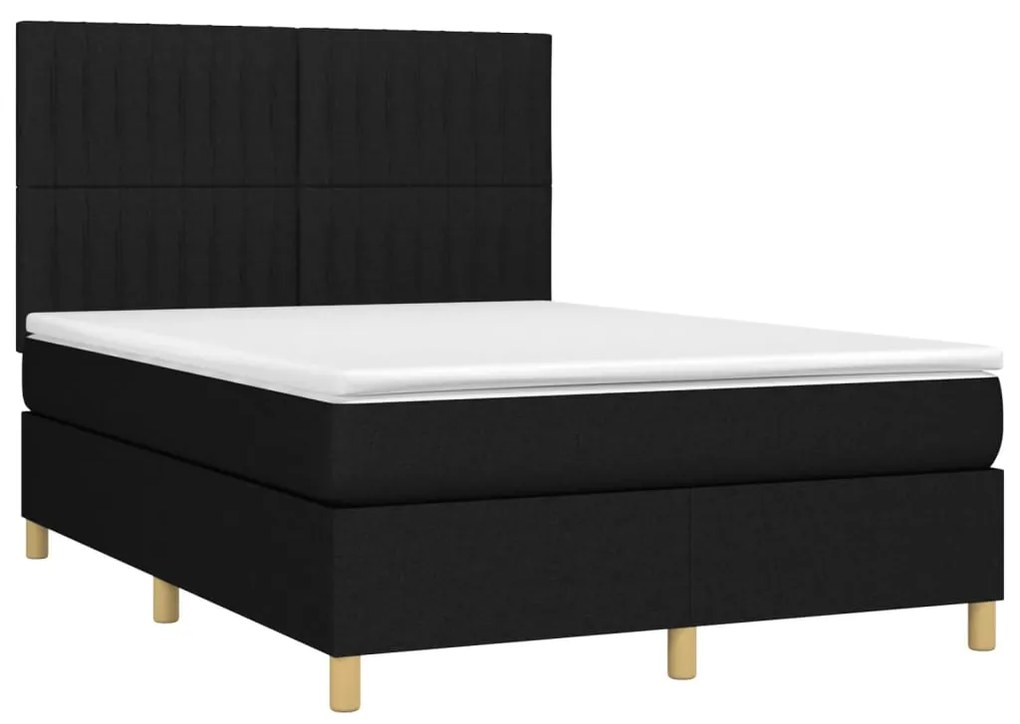 Κρεβάτι Boxspring με Στρώμα Μαύρο 140x200 εκ. Υφασμάτινο - Μαύρο