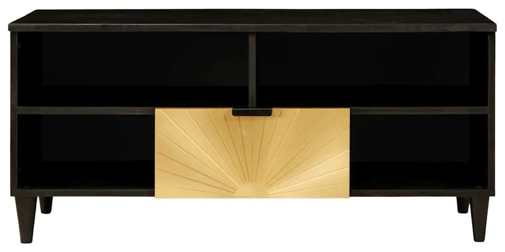 vidaXL Ντουλάπι TV Μαύρο και Χρυσό 100 x 33 x 46 εκ Μασίφ ξύλο μάνγκο