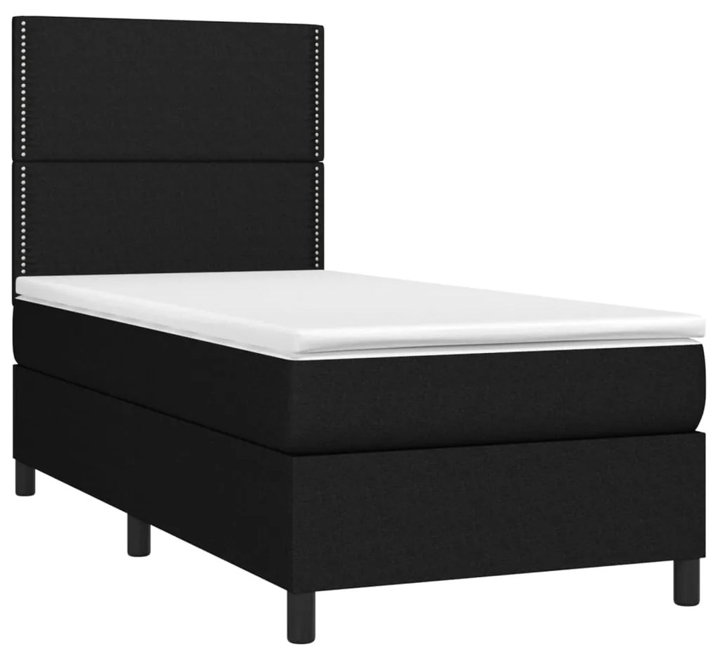 vidaXL Κρεβάτι Boxspring με Στρώμα & LED Μαύρο 90x200 εκ. Υφασμάτινο