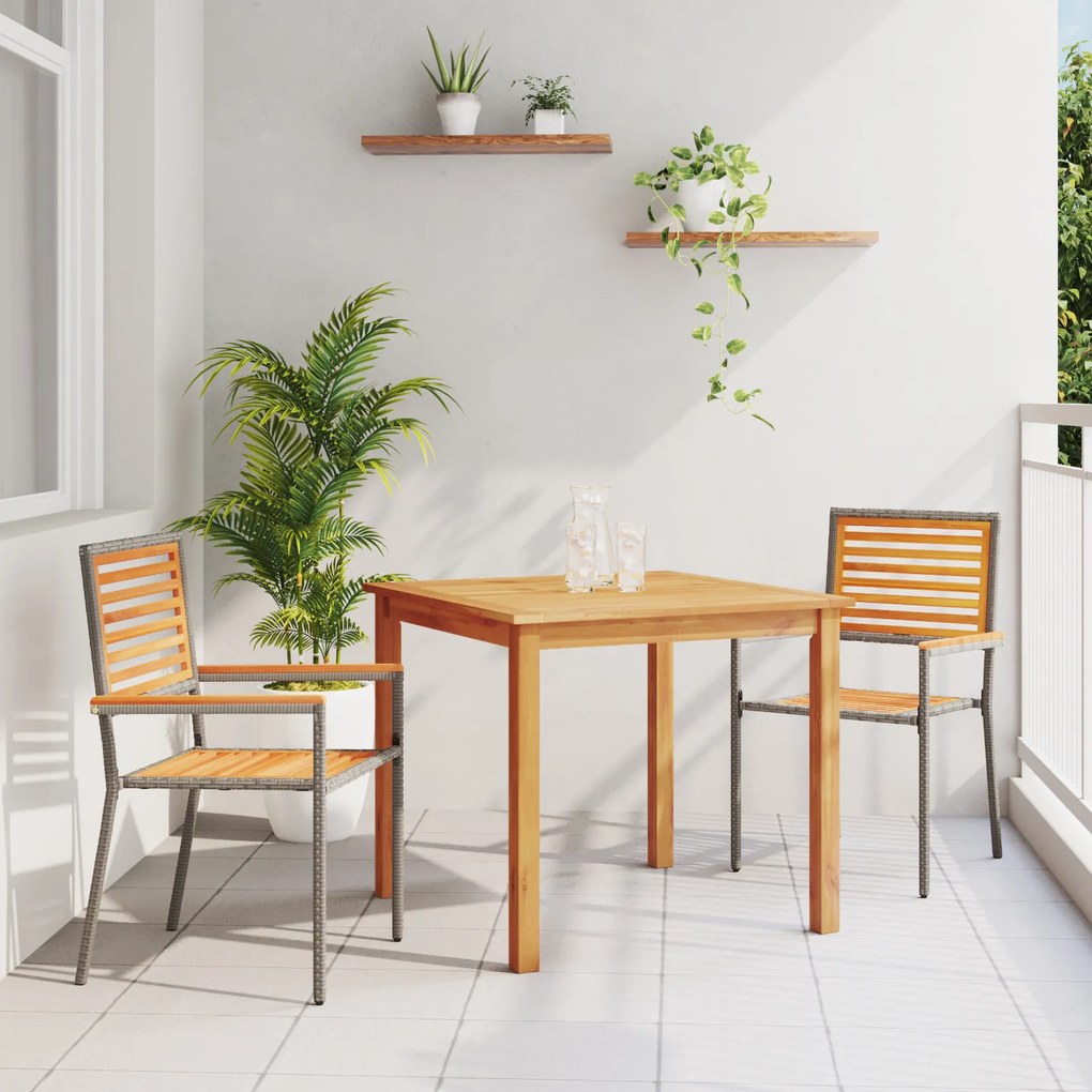 vidaXL Σερβίτσιο Κήπου 3 pcs Γκρι 85 x 85 x 74 cm Ξύλο και μέταλλο