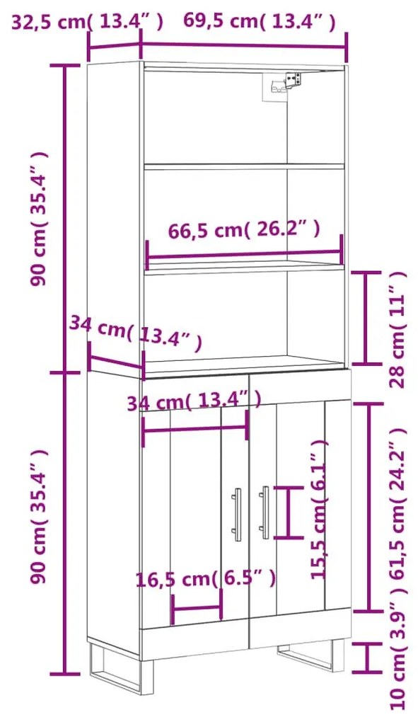 Ντουλάπι Γκρι Sonoma 69,5 x 34 x 180 εκ. Επεξεργασμένο Ξύλο - Γκρι