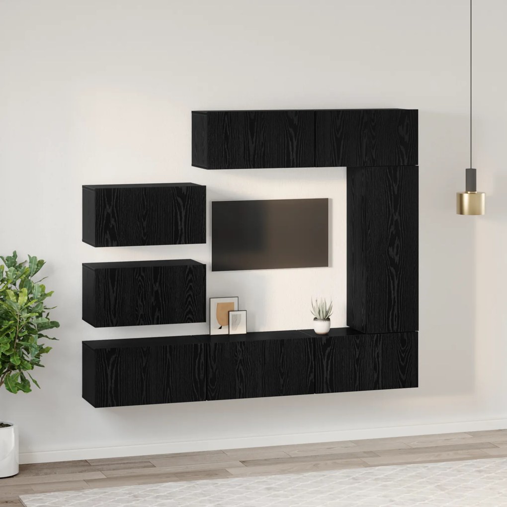 vidaXL Σετ Καθισμάτων Τηλεόρασης 8 pcs Μαύρη Δρυς 30.5 x 30 x 90 cm