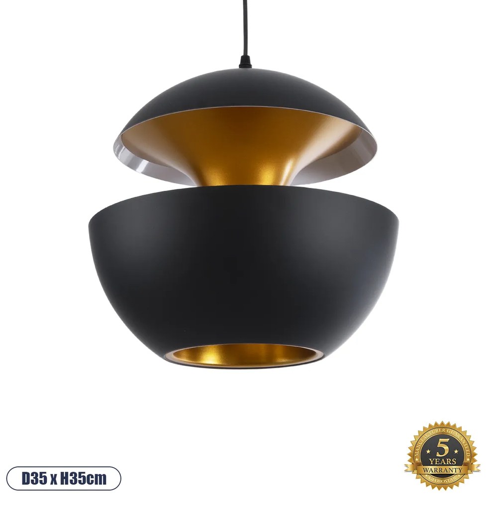 GloboStar SEVILLE BLACK 01269 Μοντέρνο Κρεμαστό Φωτιστικό Οροφής Μονόφωτο 1 x E27 AC220-240V IP20 - Φ35 x Υ35cm - Μαύρο Μεταλλικό Φιγούρα - 5 Χρόνια Εγγύηση