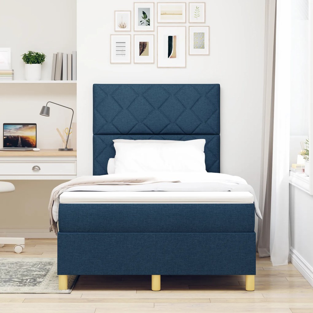 vidaXL Box Spring Bed με Στρώμα & LED Μπλε 120x200 εκ. Ύφασμα