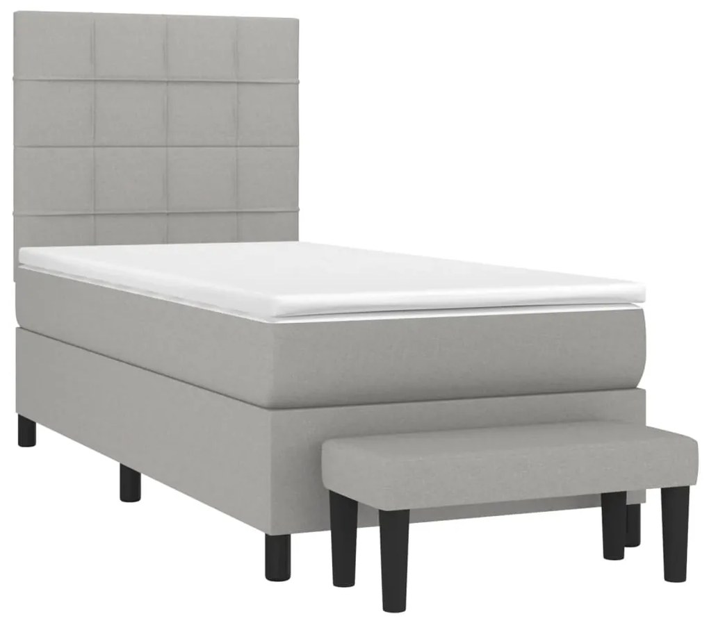 Κρεβάτι Boxspring με Στρώμα Ανοιχτό Γκρι 90x200 εκ. Υφασμάτινο - Γκρι