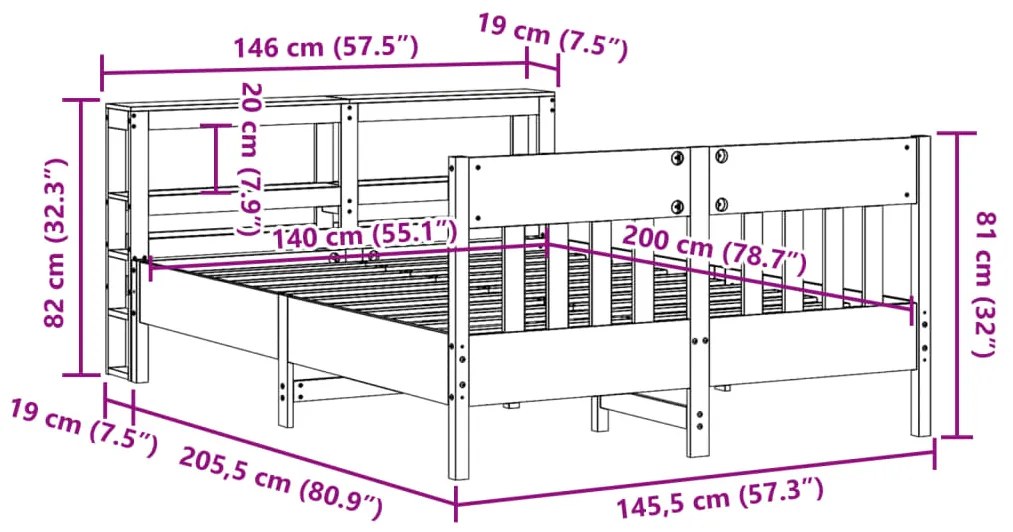 ΣΚΕΛΕΤΟΣ ΚΡΕΒΑΤΙΟΥ ΧΩΡΙΣ ΣΤΡΩΜΑ ΚΑΦΕ 140X200 ΜΑΣΙΦ ΞΥΛΟ ΠΕΥΚΟΥ 3306266