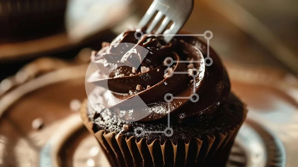 Intra Συλλεκτικό Ξύλινο Παζλ Plywood  4mm - Λαχταριστό Cupcake σοκολάτας με πιρούνι Σε Ξύλινο Κουτί - Διαστάσεις: 10x10 cm – 25 κομμάτια