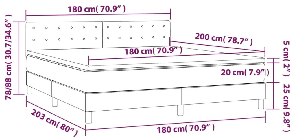 Κρεβάτι Boxspring με Στρώμα Ανοιχτό Γκρι 180x200 εκ. Βελούδινο - Γκρι