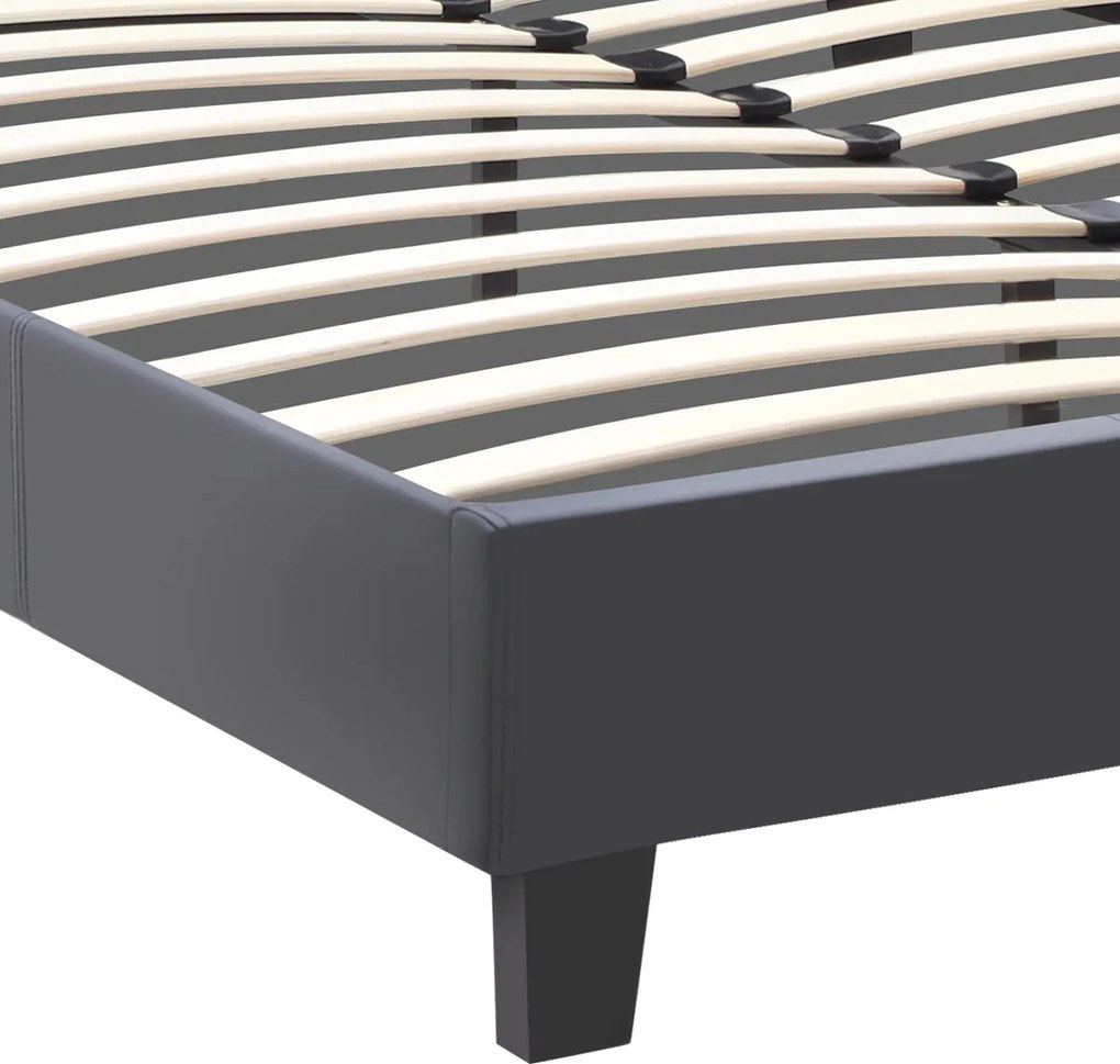 Κρεβάτι Flat Megapap από τεχνόδερμα χρώμα μαύρο ματ 140x190εκ.