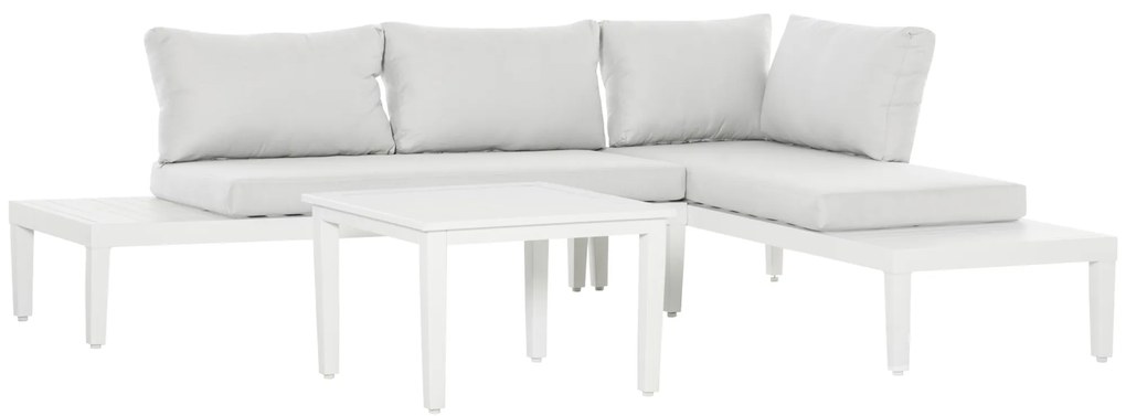 Outsunny Σετ επίπλων κήπου για 3 άτομα με βοηθητικό τραπέζι, καναπές με μαξιλάρια, σχήμα L, εξωτερικού χώρου, αλουμίνιο, κρεμ λευκό