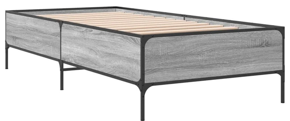 vidaXL Πλαίσιο Κρεβατιού Γκρι Sonoma 90x200 εκ. Επεξ. Ξύλο & Μέταλλο