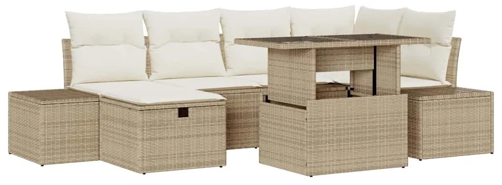 vidaXL Σετ Καναπέ Κήπου με μαξιλάρι 7 pcs Μπεζ Πολυ ράταν