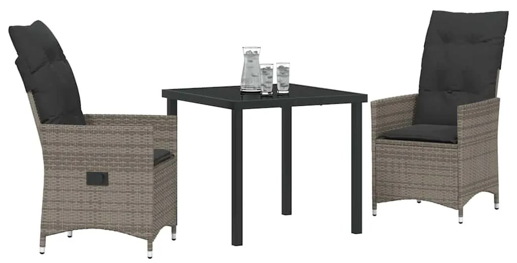 vidaXL Σέτ φαγητού για κήπο με μαξιλάρι 3 pcs Γκρι συνθετικό ρατάν