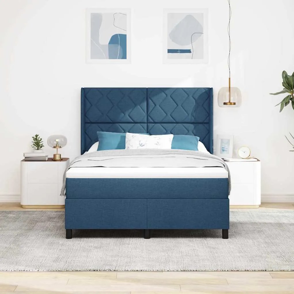 vidaXL Κρεβάτι με ελατήρια με στρώμα Μπλε 140 x 200 cm ύφασμα