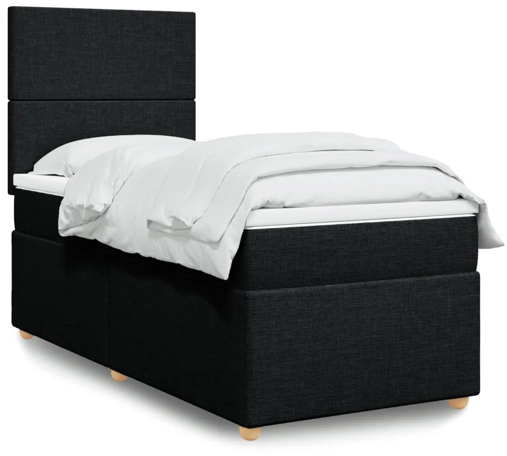 vidaXL Κρεβάτι Boxspring με Στρώμα Μαύρο 90x200 εκ. Υφασμάτινο