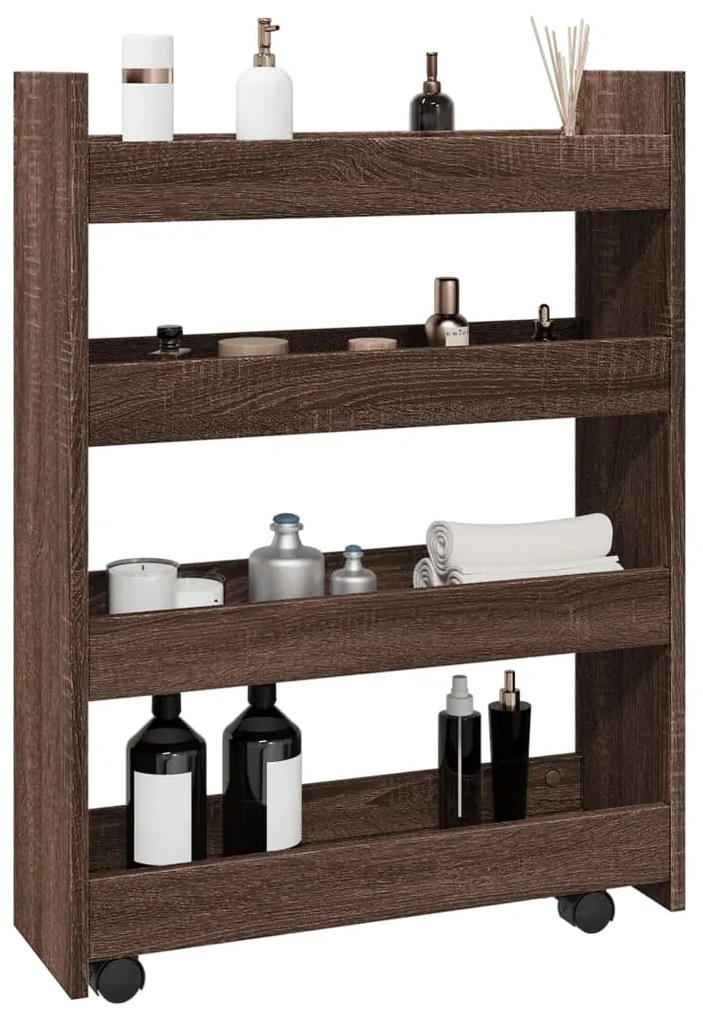 Τρόλεϊ Αποθήκευσης Στενό 4 Επιπέδων Καφέ Δρυς Επεξ. Ξύλο