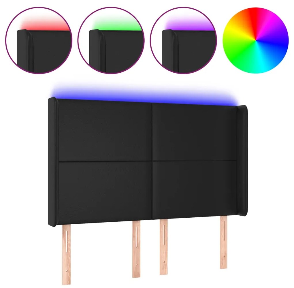 Κεφαλάρι Κρεβατιού LED Μαύρο 147x16x118/128 εκ. Συνθετ. Δέρμα 3123858