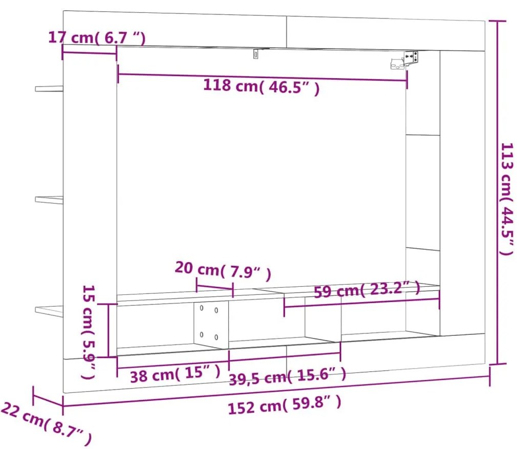 Έπιπλο Τηλεόρασης Καπνιστή Δρυς 152x22x113 εκ. Επεξ. Ξύλο - Καφέ