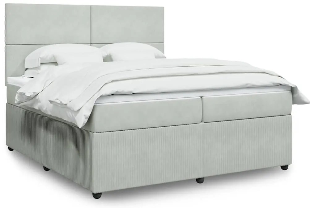 vidaXL Κρεβάτι Boxspring με Στρώμα Ανοιχτό Γκρι 200x200 εκ. Βελούδινο
