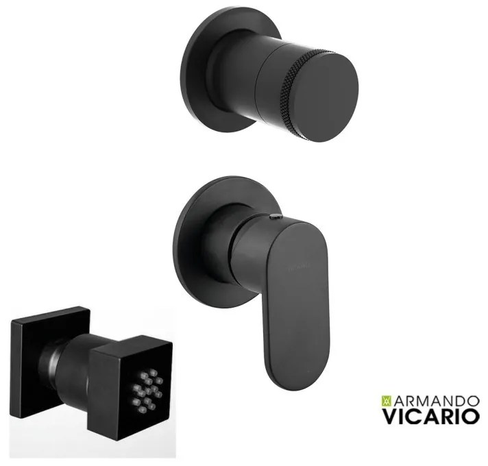 Armando Vicario SLIM Black Matt Jet επιτοίχιο Τετράγωνο +Μίκτης εντοιχισμού+εκτροπέας περιστροφικός 2 εξ. 500050-400 34374-400