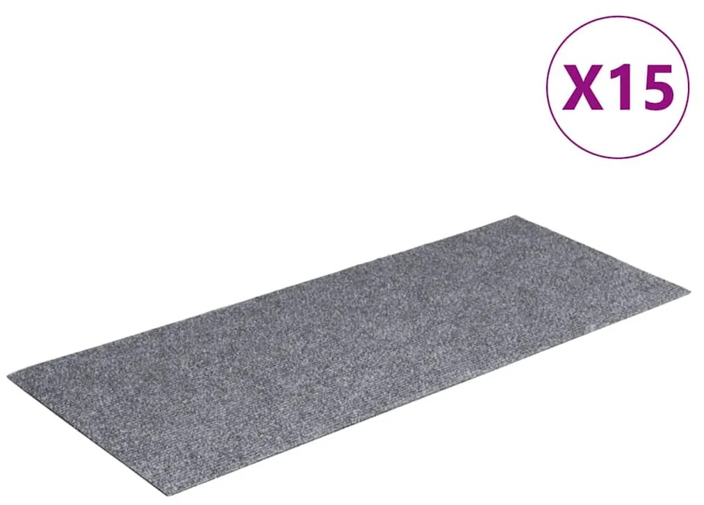 vidaXL Πατάκια Σκαλιών Αυτοκόλλητα 15 τεμ. Ανοιχτό Γκρι Ορθογώνια 60x25 εκ.