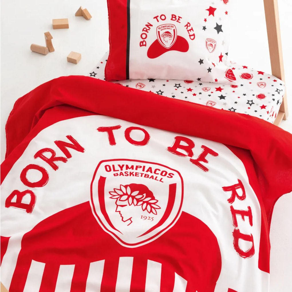 Σεντόνια Κούνιας (Σετ) Palamaiki Olympiacos BC8 Κόκκινο ΜΕ ΛΑΣΤΙΧΟ 70x170+15