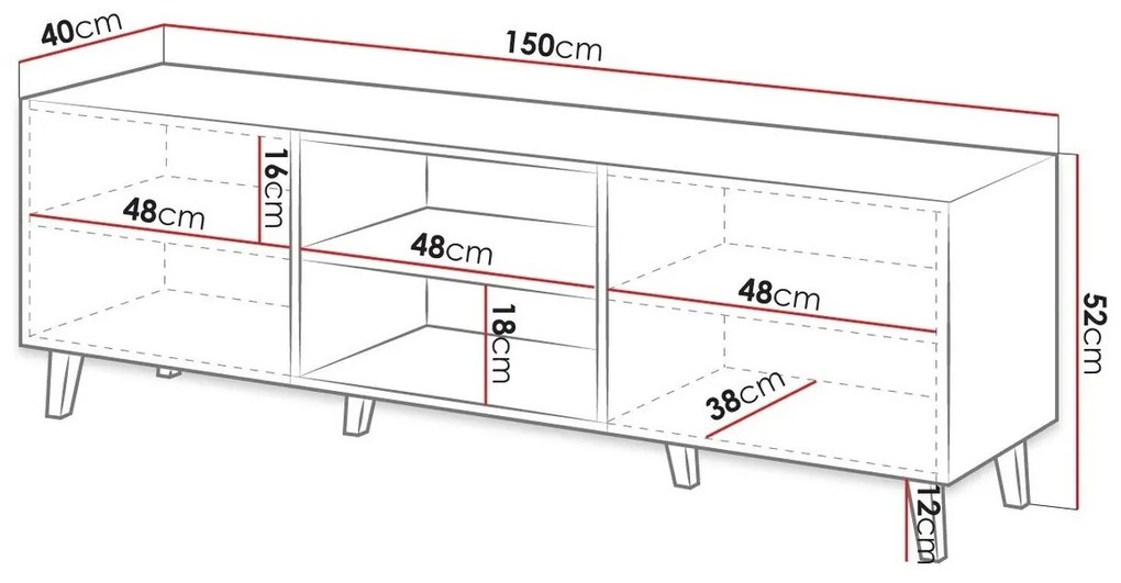 Τραπέζι Tv Charlotte H102, Μαύρο, Άσπρο, Ο αριθμός των θυρών: 2, 150x52x40cm, 36 kg | Epipla1.gr