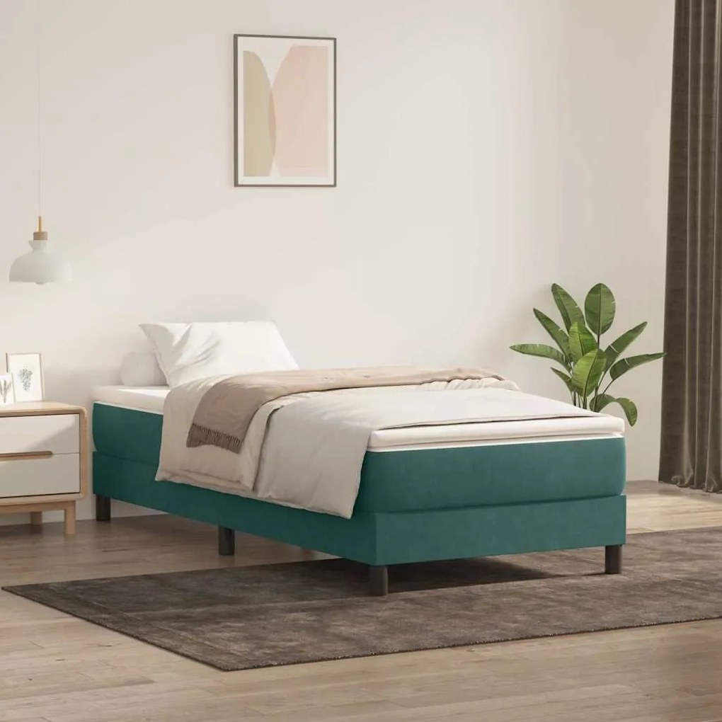 Box Spring Κρεβάτι χωρίς στρώμα Σκούρο πράσινο Βελούδινο - Πράσινο