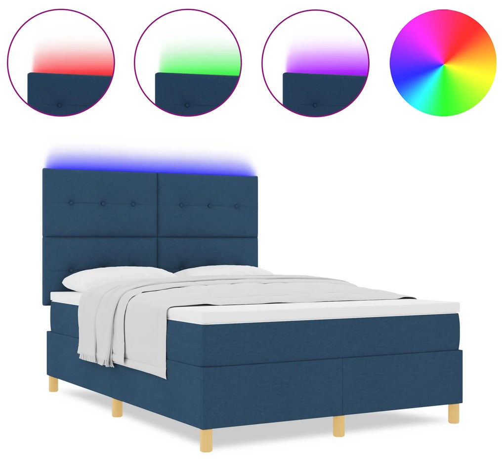vidaXL Κρεβάτι με πλαίσιο και στρώμα & LED Μπλε 160x200 εκ. Ύφασμα