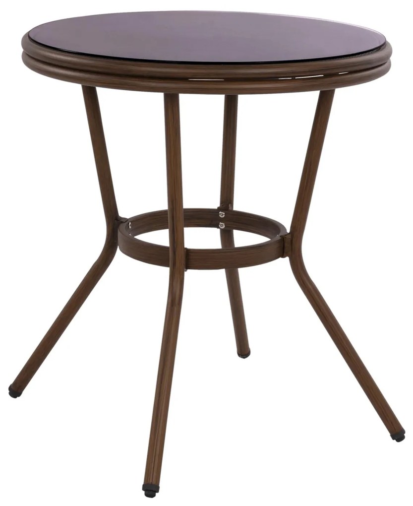 Τραπέζι MOSES Αλουμινίου Bamboo look Καφέ με Γυαλί Φ70x76Υ εκ. 70x70x76 εκ.