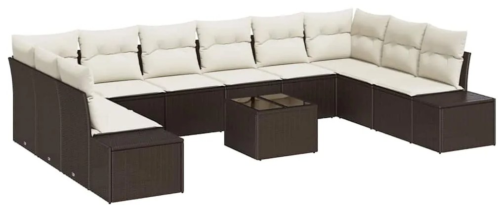 vidaXL Σετ Καναπέ Κήπου με μαξιλάρι 11 pcs Καφέ Πολυ ράταν