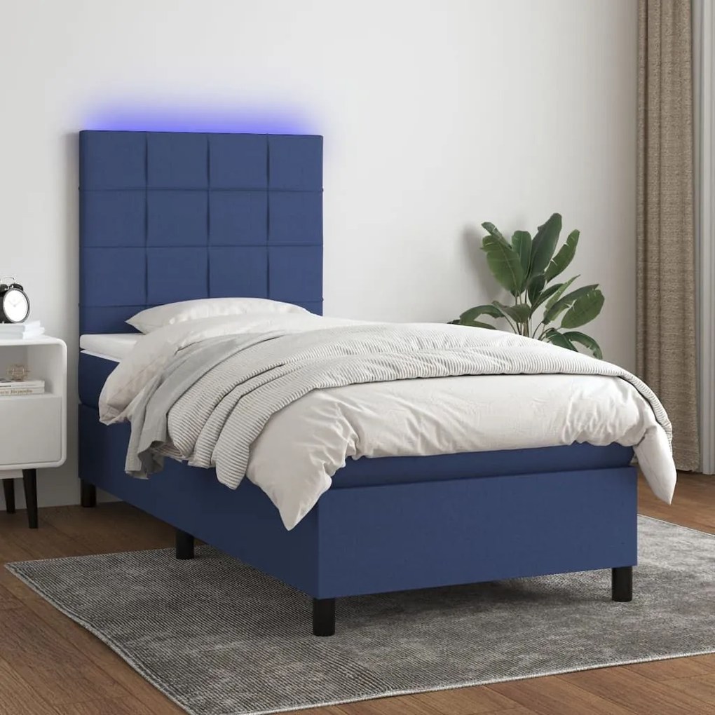 ΚΡΕΒΑΤΙ BOXSPRING ΜΕ ΣΤΡΩΜΑ &amp; LED ΜΠΛΕ 80X200 ΕΚ. ΥΦΑΣΜΑΤΙΝΟ 3134835