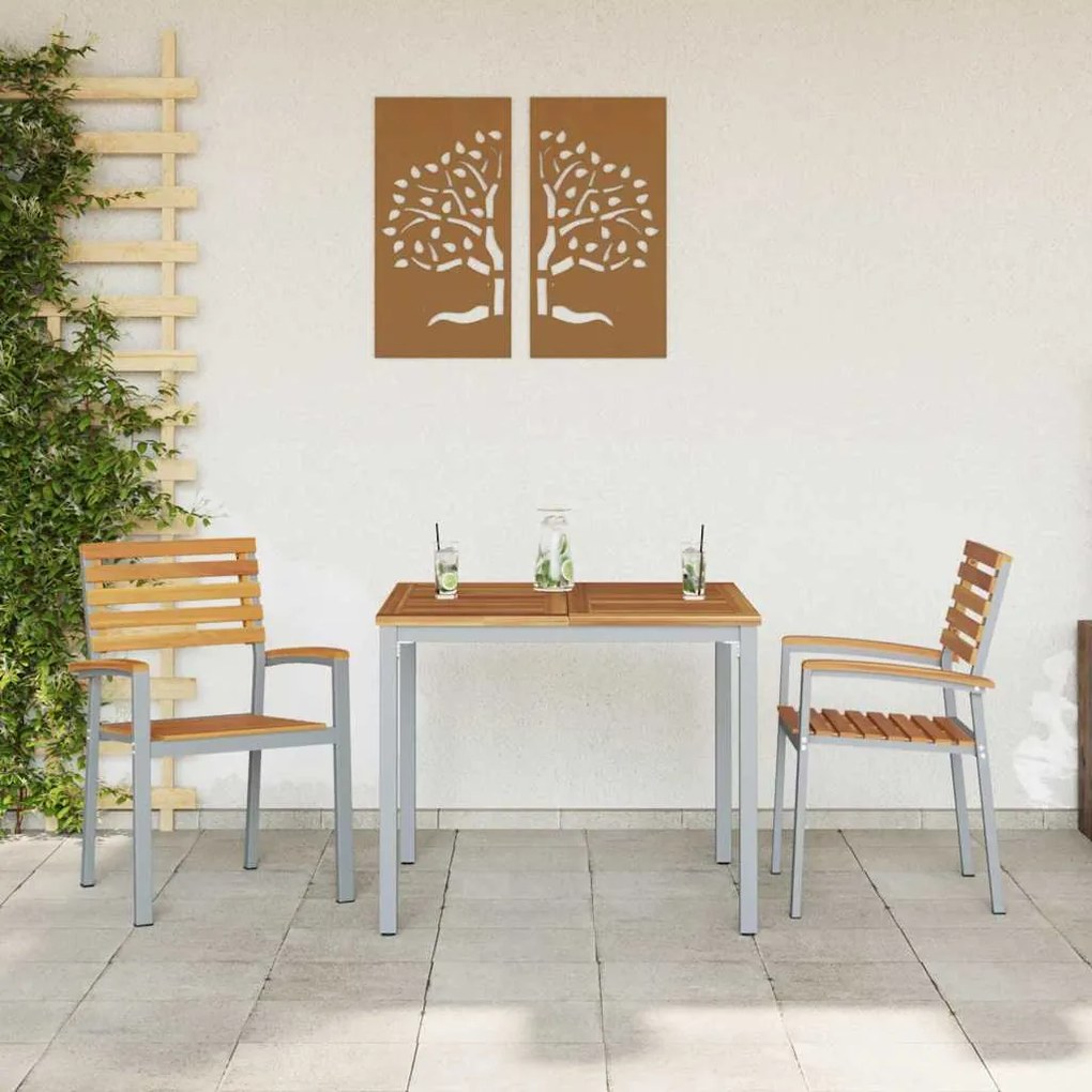 vidaXL Σέτ φαγητού για κήπο 3 pcs Γκρι και καφέ 90 x 90 x 75 cm