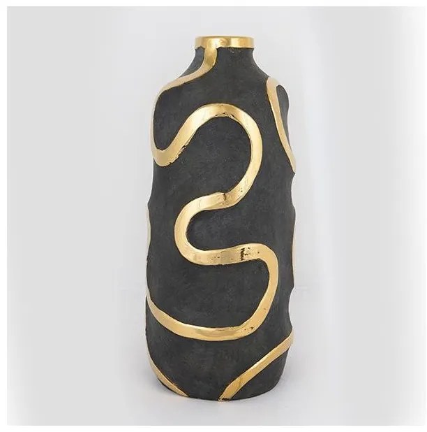 Βάζο Κεραμικό Γκρι &amp; Χρυσό 19.5x19.5x45cm 752-20136 Estheti-752-20136-Χρυσό 752-20136