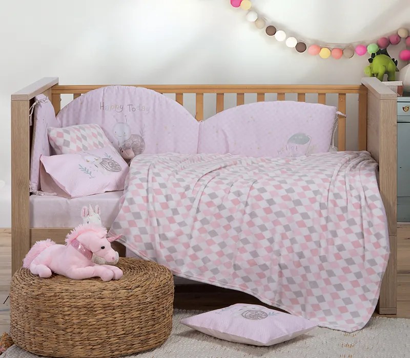 Βρεφικη Κουβερτα Fleece Κουνιας Sweet Rhombus Pink 110X150 Nef-Nef Homeware