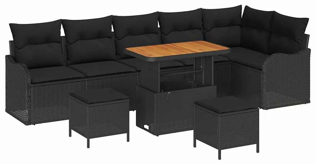 vidaXL Σετ Καναπέ Κήπου Ρυθμιζόμενο ύψος 9 pcs Μαύρο συνθετικό ρατάν