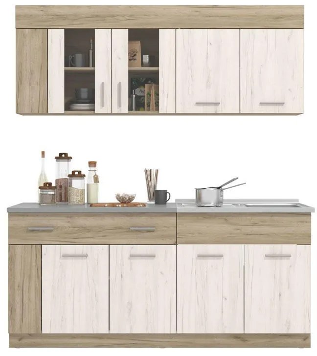 Σύνθεση κουζίνας LEONA 180 Grey oak - White oak 180x60x200 εκ. 180x60x200 εκ.