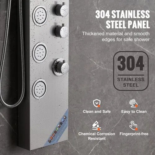 VEVOR Shower Panel System, 4 Shower Modes Shower Panel Tower, Rainfall, Waterfall, 5 Full Body Massage Jets and 3-Setting Handheld Shower Head with 59&quot; Hose, Stainless Steel Wall-Mounted Shower Set
