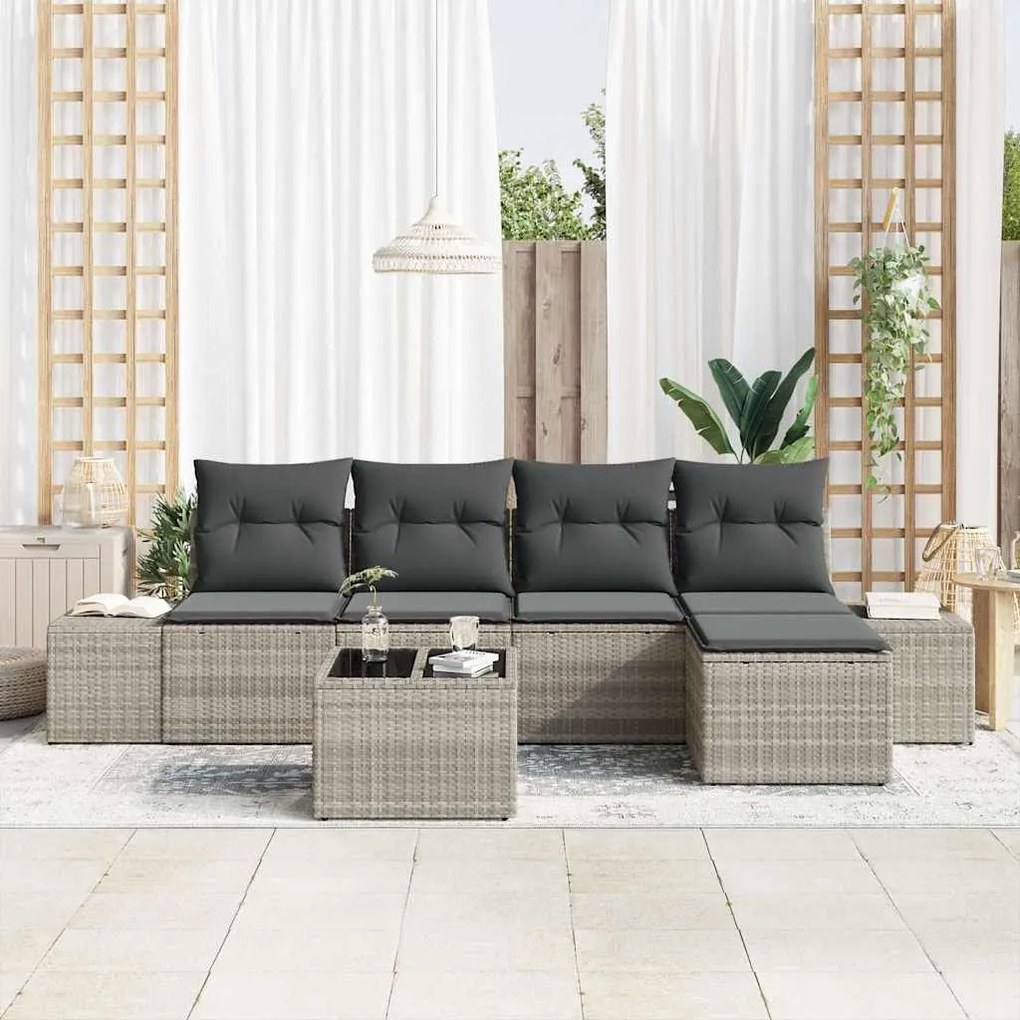 vidaXL Σετ Καναπέ Κήπου 6 pcs Ανοιχτό γκρι Πολυ ράταν