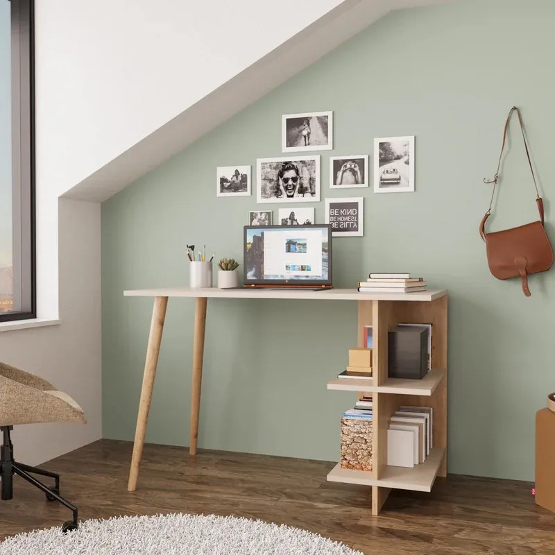 ΓΡΑΦΕΙΟ ΕΡΓΑΣΙΑΣ VOLET PAKOWORLD ΣΕ OAK- SANDSTONE ΑΠΟΧΡΩΣΗ 114X56X76ΕΚ