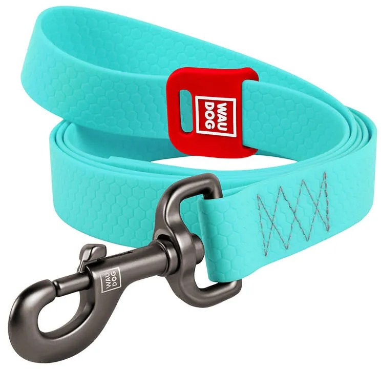 WAUDOG waterproof light accumulating dog leash, 25 mm wide, 183 cm long blue