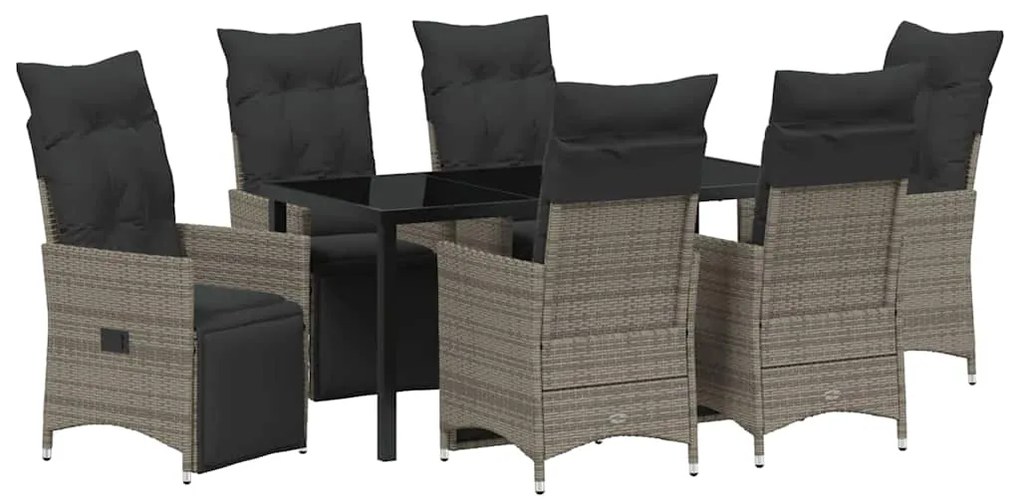 vidaXL Σέτ φαγητού για κήπο με μαξιλάρι 7 pcs Γκρι Πολυ ράταν