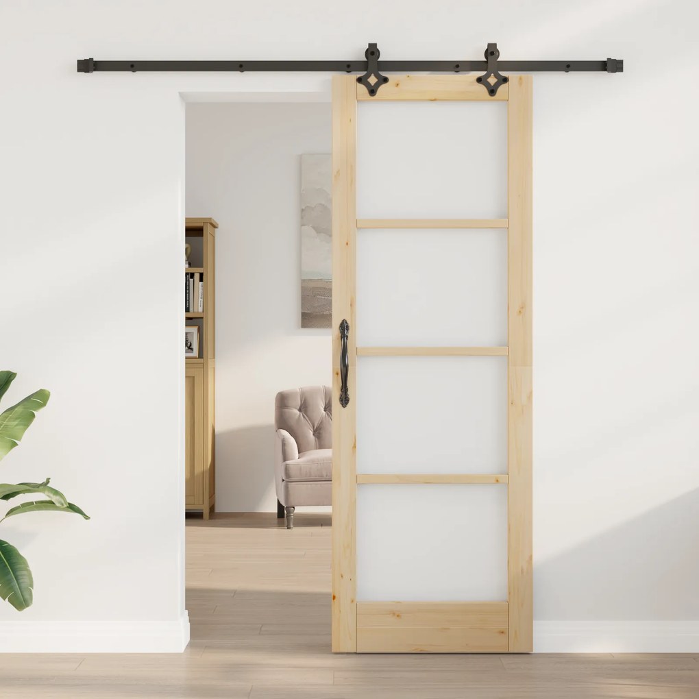 vidaXL Συρόμενη Πόρτα  με Σετ Υλικών "ORKDAL" Μασίφ Ξύλο & Γυαλί