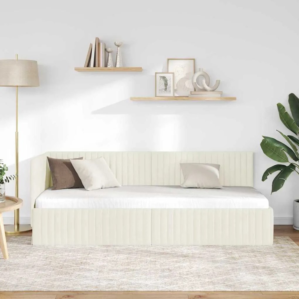 vidaXL Κρεβάτι Γωνίας με κεφαλάρι Κρεμ 80 x 200 cm Βελούδο