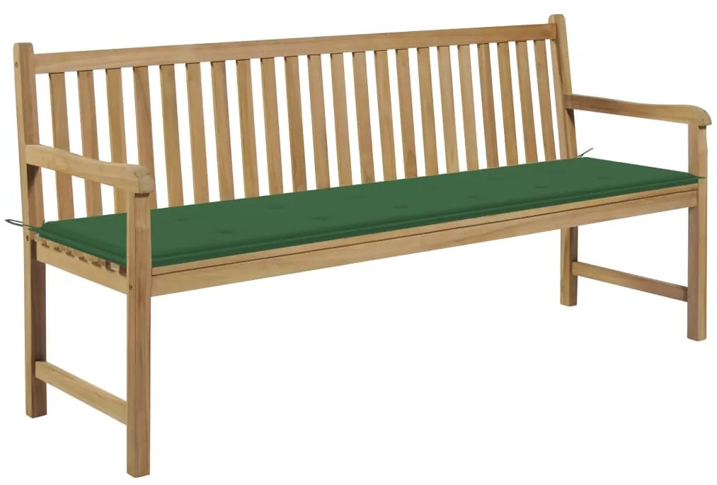 vidaXL Παγκάκι Κήπου 175 εκ. από Μασίφ Ξύλο Teak με Πράσινο Μαξιλάρι