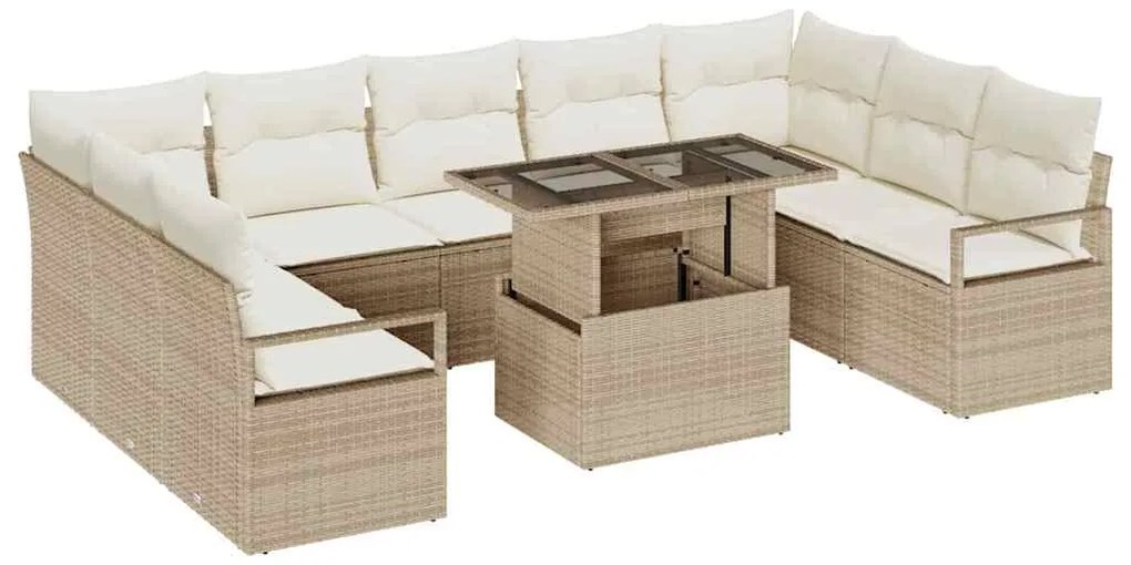 vidaXL Σετ Καναπέ Κήπου 10 pcs Μπεζ και Κρέμα συνθετικό ρατάν