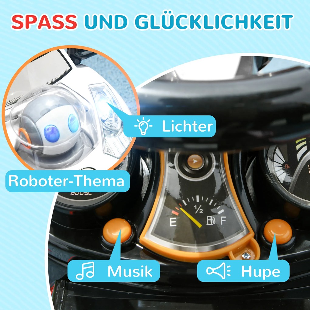 AIYAPLAY Αυτοκίνητο Παιχνιδιού 2-σε-1, Αποσπώμενη Τέντα, Φώτα, Μουσική, Κόρνα, Πλαστικό και Μέταλλο, 96 x 39 x 90 cm, Λευκό/Μαύρο