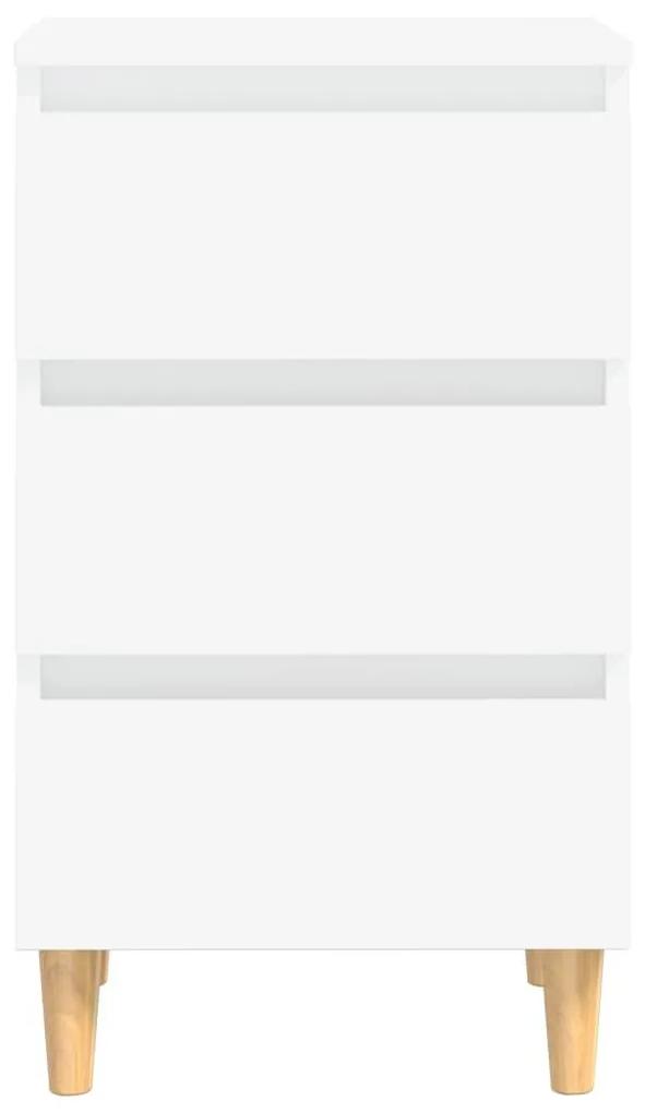 Κομοδίνο Λευκό 40 x 35 x 69 εκ. με Μασίφ Ξύλινα Πόδια - Λευκό